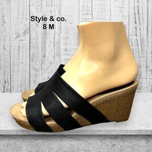 Style & Co. Black Wedge Sandals Slides Comfort Casual Shoes Women's Size 8M